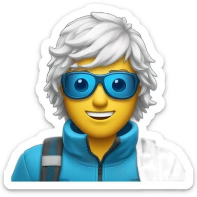 Un jeune homme couler de peau blanche avec les cheveux bleus et des lunettes de ski sticker