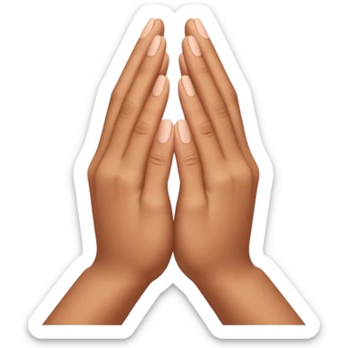 Create an Apple-style emoji of two hands pressed together in a praying gesture. The hands should be simplified, smooth, and cartoon-like, with soft gradients and glossy highlights typical of iOS emojis. Show only the hands, with no arms or background, isolated on a transparent background. sticker
