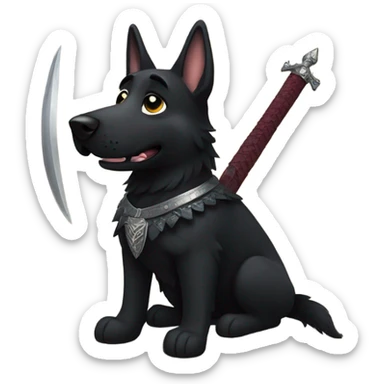 All black German shepherd with sword   sticker