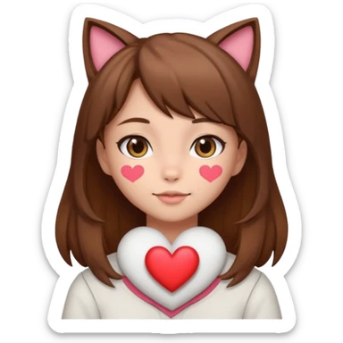 neko girl with heart brown hair sticker
