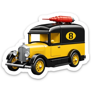 Ron’s Professional exterminator’s antique tall Bentley moving van hot rod (bug shaped) Lego  sticker