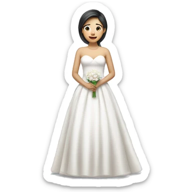 "An Asian girl wearing a wedding dress, standing and looking happy." sticker