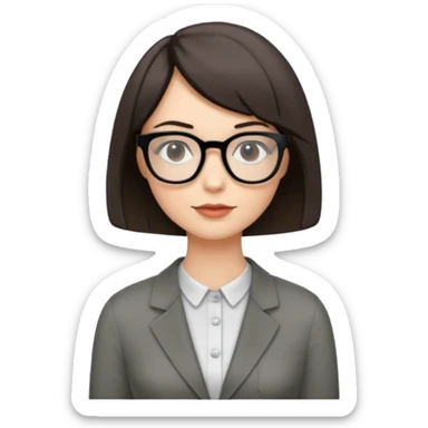woman petite bob haircut wears dark squarish glasses, classic clothes sticker