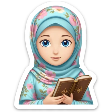 Turkish beautiful finish Konya girl blue eyes with hijab and pastel floral dress have Quran  sticker