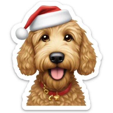 Golden doodle with a Santa hat sticker