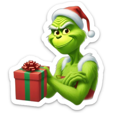 Grinch with a gifts sticker