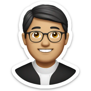  hmong catholic priest with wrinkles with black hair, smiling with teeth and glasses, no beard or mustache sticker