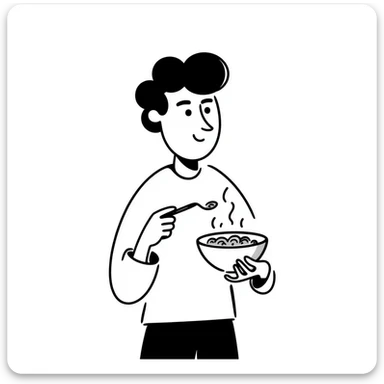 Elon Musk eating a bowl of cereal, man with distinctive features eating from a cereal bowl with a spoon sticker