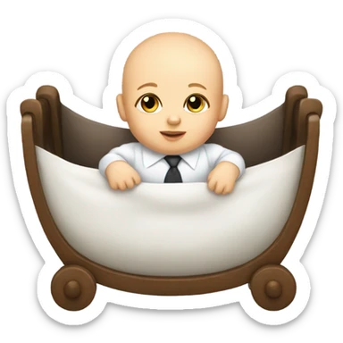 white newborn baby in a business suit lies in a cradle sticker