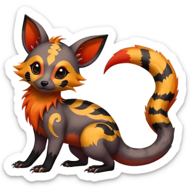 Rare warm-colored exotic cute epic aesthetic gothic colorful Salandit-Eevee-Civet-species-Fakemon-hybrid-creature, with intricate tattoo markings, full body sticker