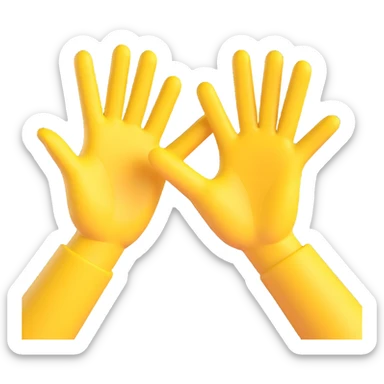 A 3D yellow emoji-style illustration of two open hands, positioned side by side and angled to the right, as if they are pushing something like a swing. Add motion lines behind the hands to the left to show a rightward pushing movement. Clean cartoon style, minimal background sticker