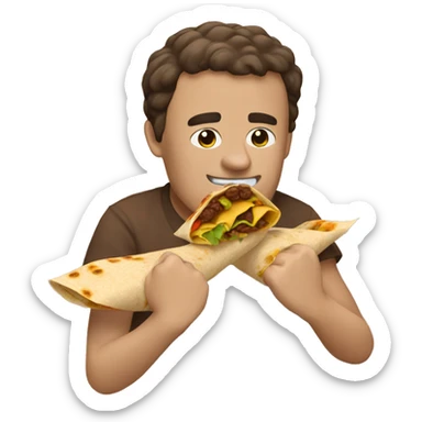 Create an emoji of someone eating a brown burrito with two hands sticker
