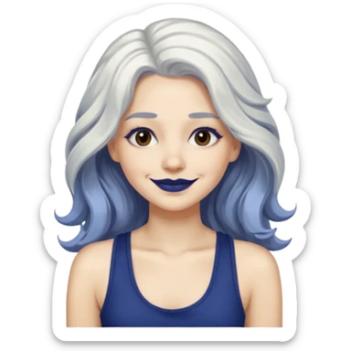woman with wavy long white hair and brown eyes with dark blue lipstick smiling in a grunge tanktop sticker