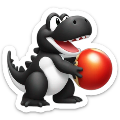 Black Yoshi holding a red shell sticker