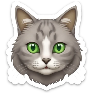grey cat with green eyes and white stain below the necj sticker