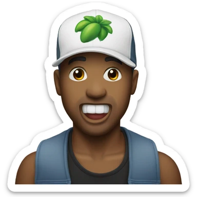 Emoji with backwards SnapBack on, biting lip sticker