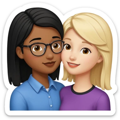 pretty blonde girl barbie kissing nerd with black hair and brown skin on the cheek sticker