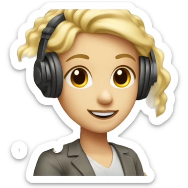 Audio technician blonde girl with an audio desk sticker