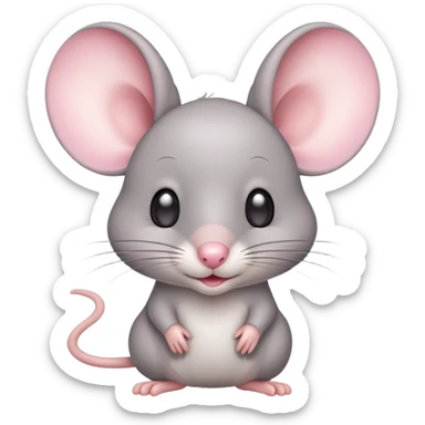 Cute gray mouse with large ears and a pink nose sticker