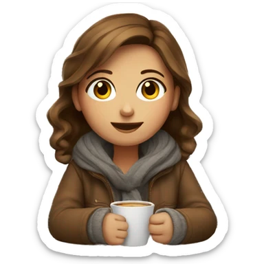 A brown hair girl sitting in a cafe with warm clothes  sticker