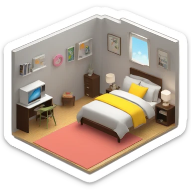 isometric-3d-cute-small-bedroom-teen-boy-interior sticker
