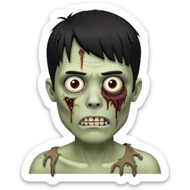 homem zombie de franja, cabelo preto, uma ponta maior da franja e o resto do cabelo picotado, cabelo médio e com piercing no septo sticker