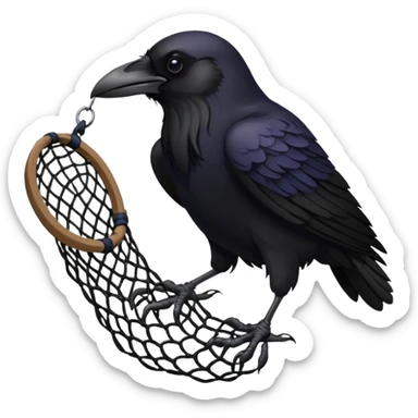 A raven getting caught by a hand net sticker
