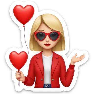 girl with sun glasses holding red heart balloon sticker