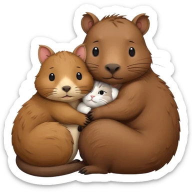 capybara and a cat cudding with each other sticker
