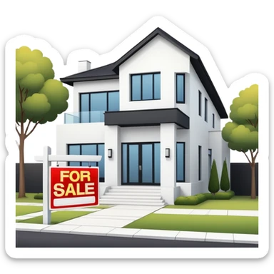 modern house with a for sale sign in front sticker