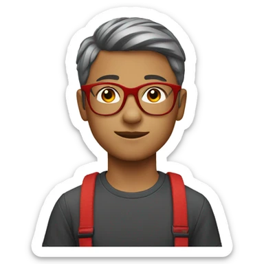 male, 12 year old, red glasses, red braces, short hair sticker