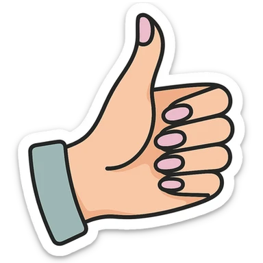 thumbs up, side view of elegant female hand with manicure, icon-color-outlined style, thin clean contours, graceful soft rounded shapes, pastel palette #98B5BC, #B5B3C1, #C9A3C9, #E4C0CA, #F7DCD1, #F7C0AA, detailed shadows and highlights, soft lighting, no background sticker