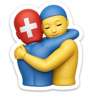 Ukrainian flag hugging Swiss flag   sticker