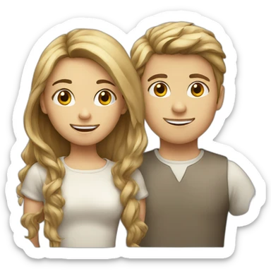boy with brown hair and girl with blond hair sticker