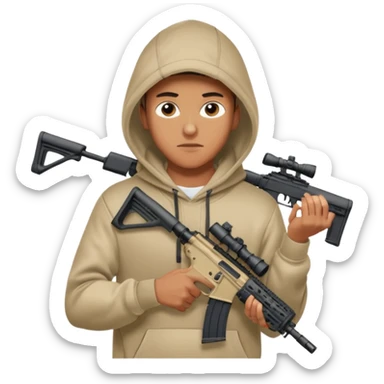 
Fais moi un jeune taliban qui ressemble qui tient une AR15 avec un hoodie a capuche, capuché, avec la cagoule nike therma fit hood sticker