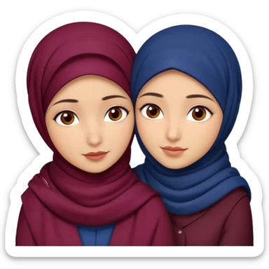 Two Turkish beautiful finish Konya girls brown eyes with hijab dark blue and burgundy and hugs  sticker