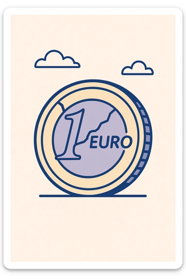 a single euro coin with a small crack, representing average money habits, clean modern style sticker