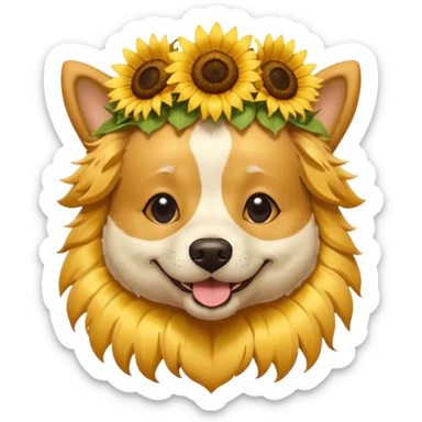 dog with sunflower crown sticker