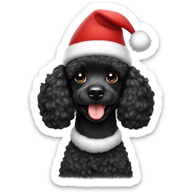Black poodle girl dog with Santa hat sticker