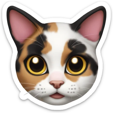 curious calico cat with pink nose, Mostly black markings on her head,gazing forward sticker