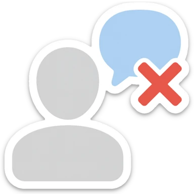 flat color icon of a disengaged user silhouette with a crossed-out chat bubble sticker