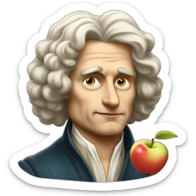 isaac newton with an apple falling on his head sticker