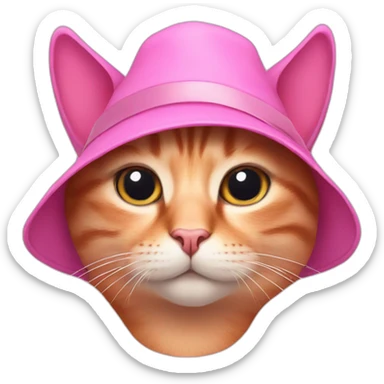Photo of a pink cat with a hat sticker