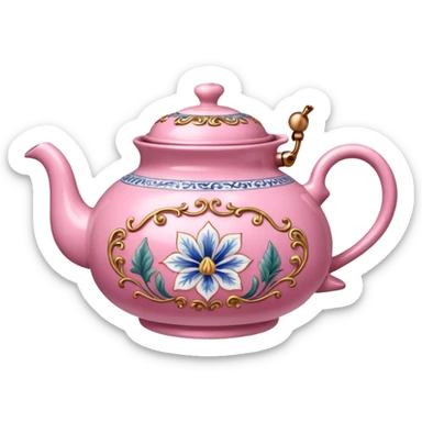 Pink steaming and boiling  tea pot with smoke sticker