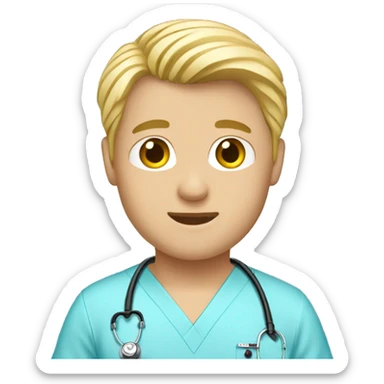 male blond doctor in baby blue scrubs sticker