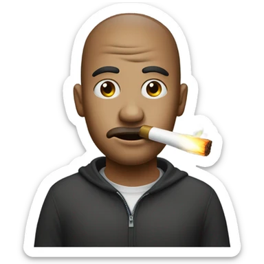 A person with a blank stare with sugar around his mouth and nose holding a lighter sticker