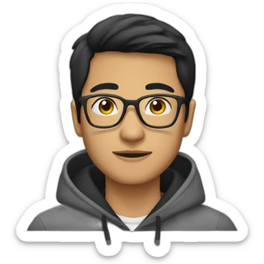 indonesian male with glasses and black hair wearing hoodie sticker