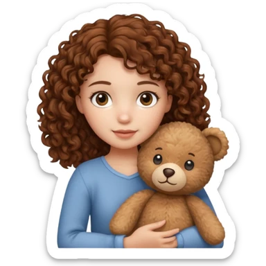 curly hair girl with bear  sticker