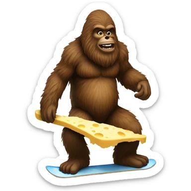 Bigfoot eating cheese on a snowboard sticker
