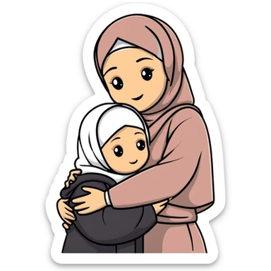 Mother in hijab hugging her child sticker